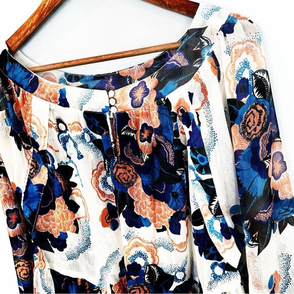 Tramp Floral Sheer Colorful Swing Blouse Size Large EUC - Picture 2 of 16